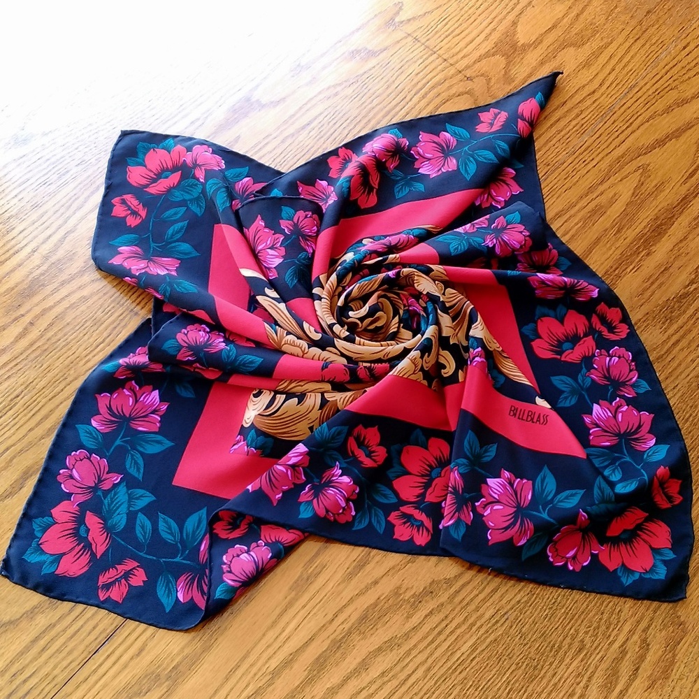 Vintage Bill Blass Floral Silk Scarf